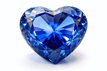 Fototapeta premium Stunning Blue Sapphire Heart, Isolated White Background - Gemstone Jewelry Stock Photo