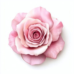 hyper realistic pink rose isolated on white background, showcasing intricate petal details and soft hues, evoking sense of beauty and elegance