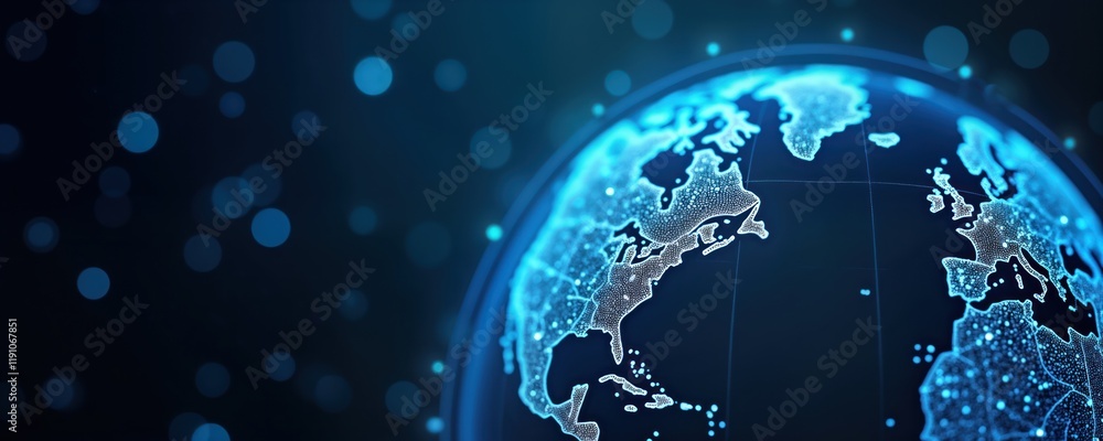 Poster digital globe glows with intricate connections. global network visualization. futuristic illustratio
