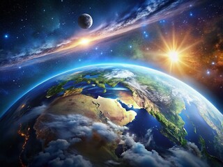 Obraz premium Stunning Earthrise: A Breathtaking View of Planet Earth from Space, High-Resolution AI Generated Stock Photo