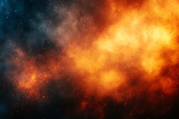 Obraz premium A vibrant cosmic scene featuring swirling clouds of orange and blue, resembling a nebula.