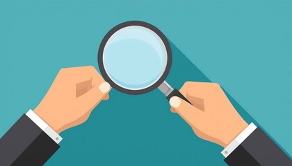hands holding a magnifying glass flat design
