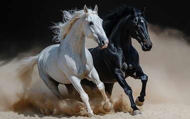 Naklejka premium Dynamic Duo: A Stunning Image of Two Horses in Motion