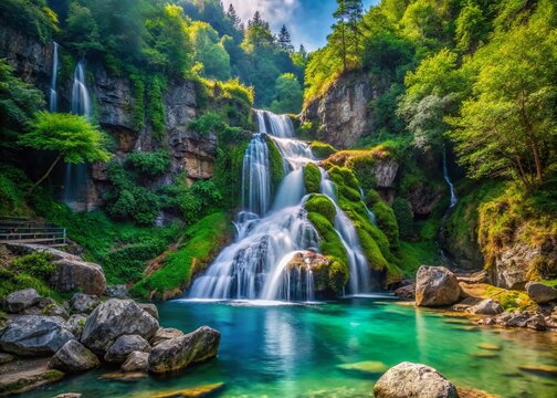 Stunning Waterfall in Stenico, Italy: Cascata del Rio Bianco - High Resolution Stock Photo