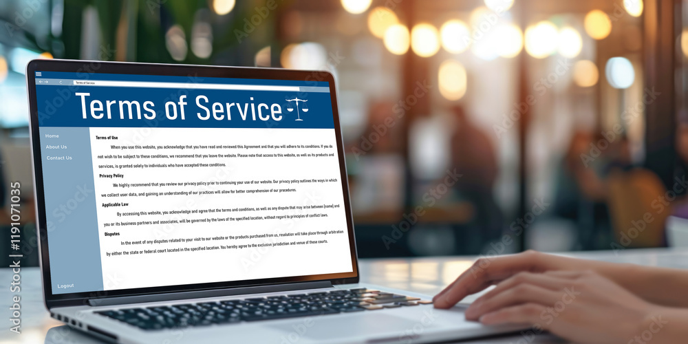 Poster online term of service conditions showing brisk rules and regulations in using the website on device