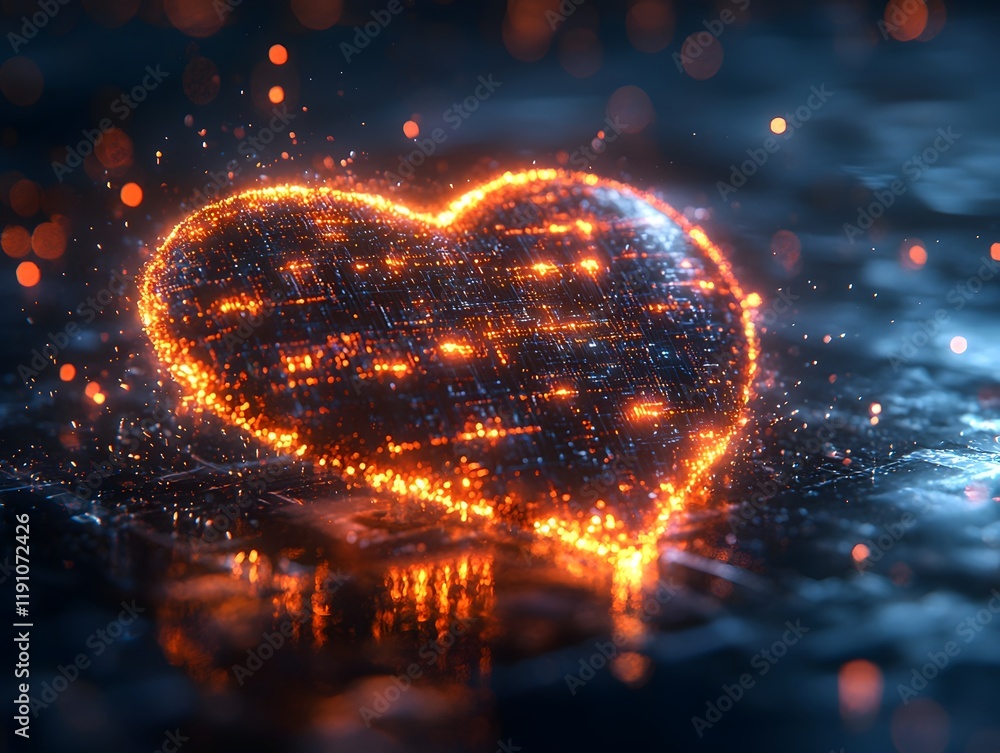 Poster glowing digital heart monitor visualizing sentiment analysis trends