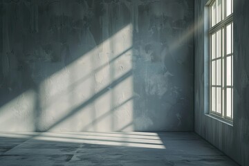 Empty Gray Room with Shadowy Window for Product Presentation Blurred Backdrop
