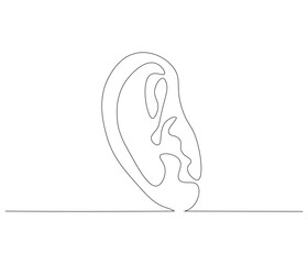 One continuous line drawing of human ear . Single line of human ear vector illustration