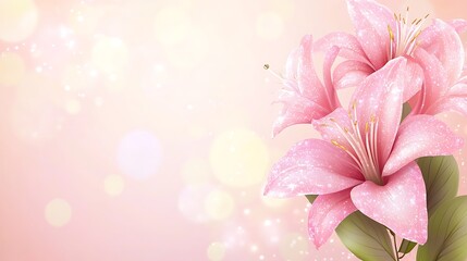 Fototapeta premium Pink Glitter Lilies on a Soft Pink Background