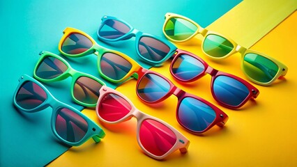 Summer Fashion Sunglasses: Bright Colorful Shades on Vibrant Background