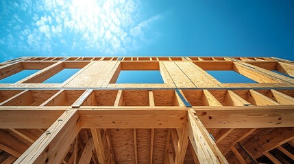 Engaging Wooden Frame House Construction Scene Ideal for Leveraging Your Construction Company's Online Presence