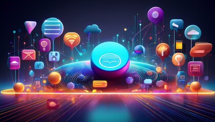 Obraz premium 3d render social media and technology 