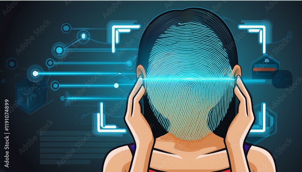 Poster vector finger-print scanning identification system.
