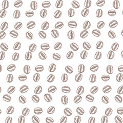 This is a seamless pattern design featuring detailed illustrations of coffee beans.