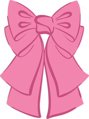 Pink bow. Cute vintage flat design with satin ribbons, perfect for gifts Valentines cards and decorative collections. Girly coquette fashion hair accessory.