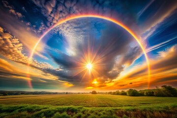 Obraz premium Sun Halo Rainbow, Atmospheric Optical Phenomenon, Tilt-Shift Miniature Sky