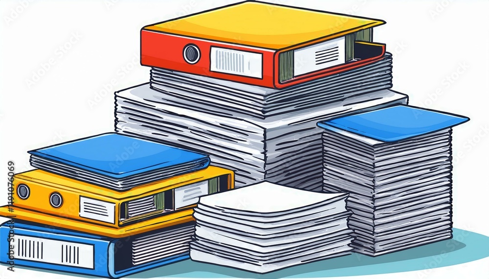 Poster vector design pile of paper documents and file folders