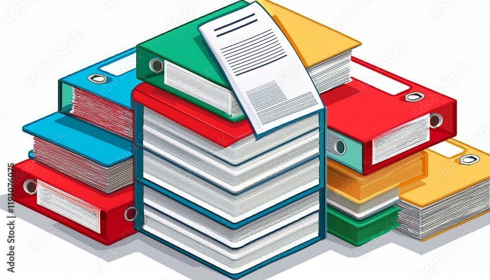Poster vector design pile of paper documents and file folders