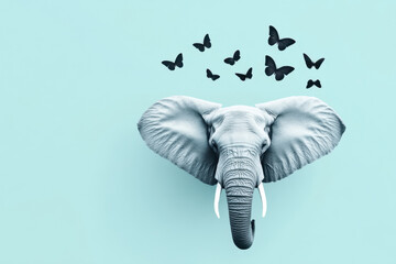 Elephant with butterflies in minimalist art