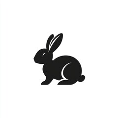 Fototapeta premium Silhouette rabbit sitting, white background, logo design