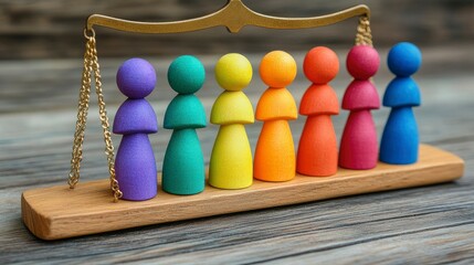 Equality and Diversity Concept Colorful Wooden Figures on a Scale