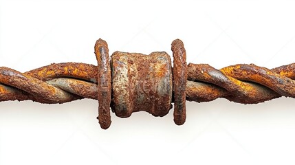 Close-up of Rusty Twisted Steel Cable with Corroded Fastener