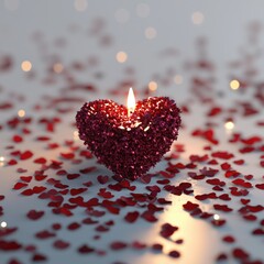 Heart Shaped Candle Surrounded by Glittery Heart Confetti