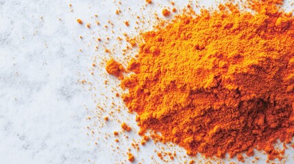 Vibrant Orange Spice Powder Spread on White Surface Background