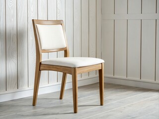 Stylish Light Oak Dining Chair Against White Paneling
