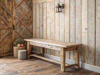 Rustic Wooden Bench in a Farmhouse-Style Entryway