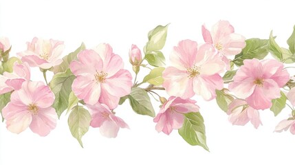 Delicate Pink Floral Pattern with Soft Leaves and Blooms Design