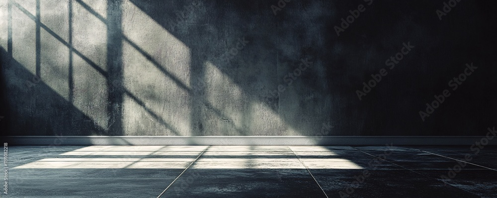 Aufkleber empty room with concrete floor and sunlight passing through window