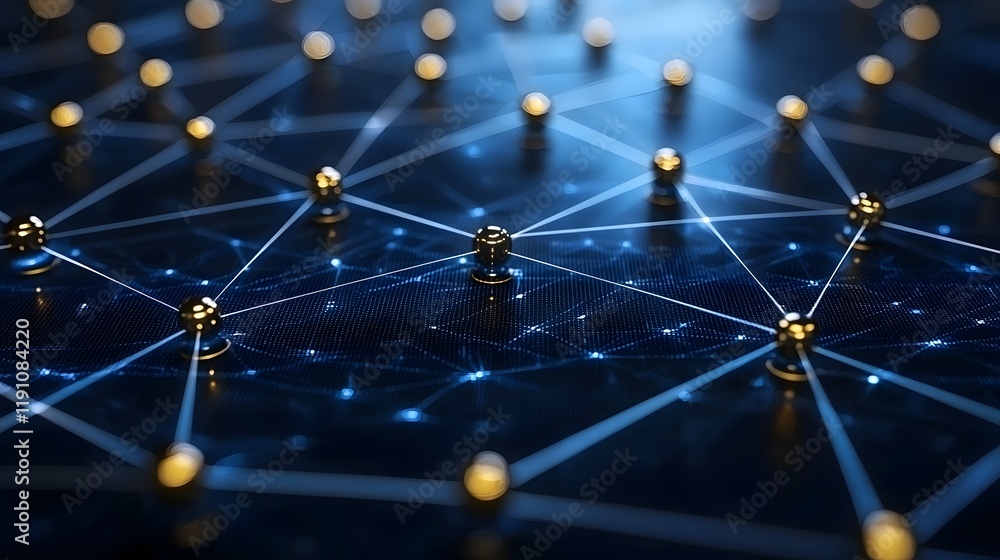 Poster radiating data hubs in a network themed big data concept with interconnected nodes and glowing pathw