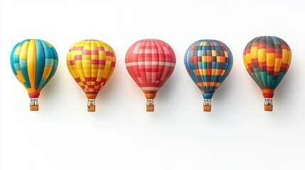 Obraz premium Colorful Hot Air Balloons in a Row on a White Background