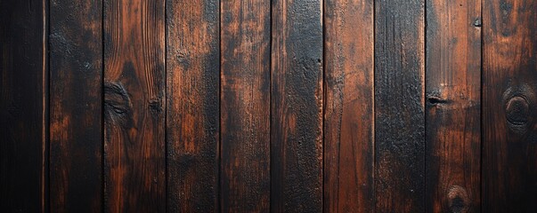 Naklejka premium Rustic background texture of dark brown wooden planks showing knots and wood grain