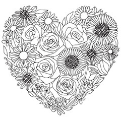 Hand drawn heart for adult anti stress. Coloring page with high details isolated on white background. Made by trace from sketch. Zentangle pattern for relax and meditation.
