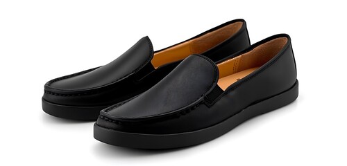 Premium black slip-on shoes isolated against pure white surface