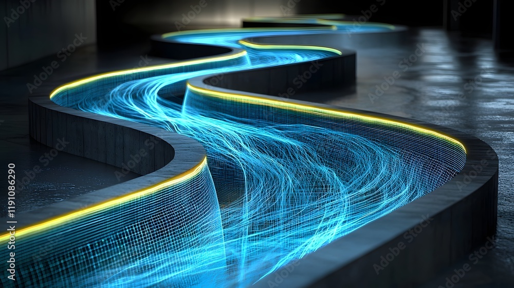 Poster mesmerizing abstract digital network design with glowing streams of data and electric currents flowi