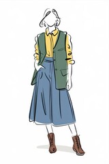 Fashion Illustration of a Woman in Stylish Autumn Outfit