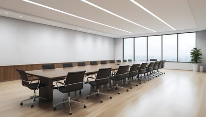 Modern Conference Room With Large Table And City View