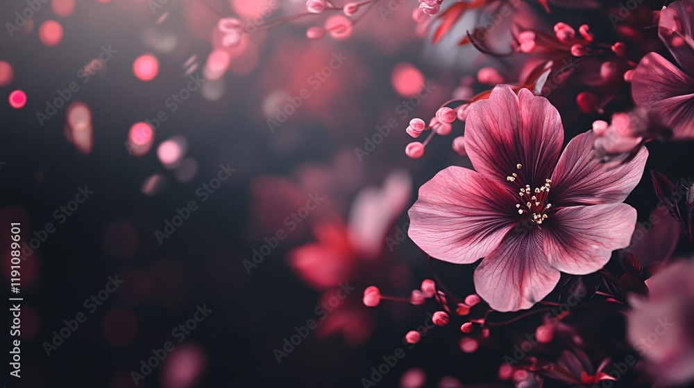 Poster beautiful pink flower blooming in spring with bokeh background