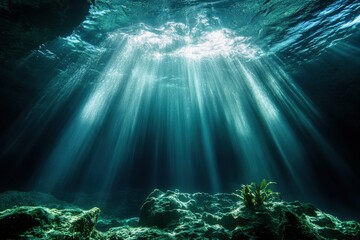 Obraz premium Vivid underwater waterfall photograph captures dynamic natural energy