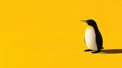 Fototapeta premium Penguin standing on vibrant yellow background