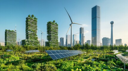 Sustainable urban development modern city architectural landscape eco-friendly environment aerial view green technology concepts