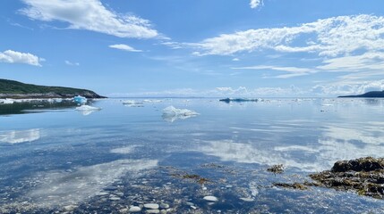 Icebergs on a Calm Ocean: A Summer Day