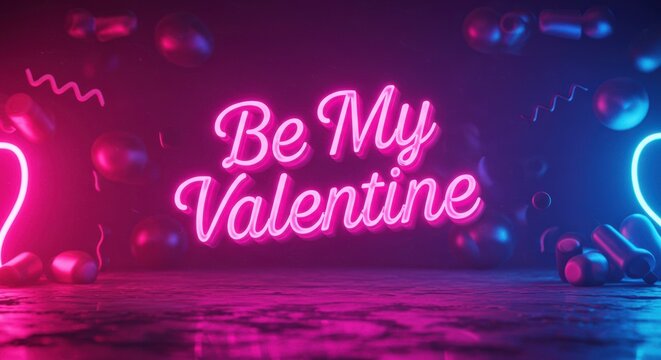 Neon Valentine's Day: A dazzling neon sign declares "Be My Valentine" against a vibrant, abstract backdrop. The image pulses with energy, perfect for romantic gestures and celebrating love.