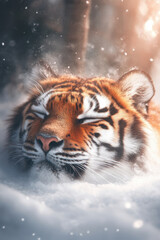 Sleeping tiger in snowy