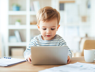 Child engaged in learning with laptop at home indoor space lifestyle concept