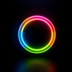 Obraz premium Colorful Neon Ring Light on Dark Background with Reflective Surface