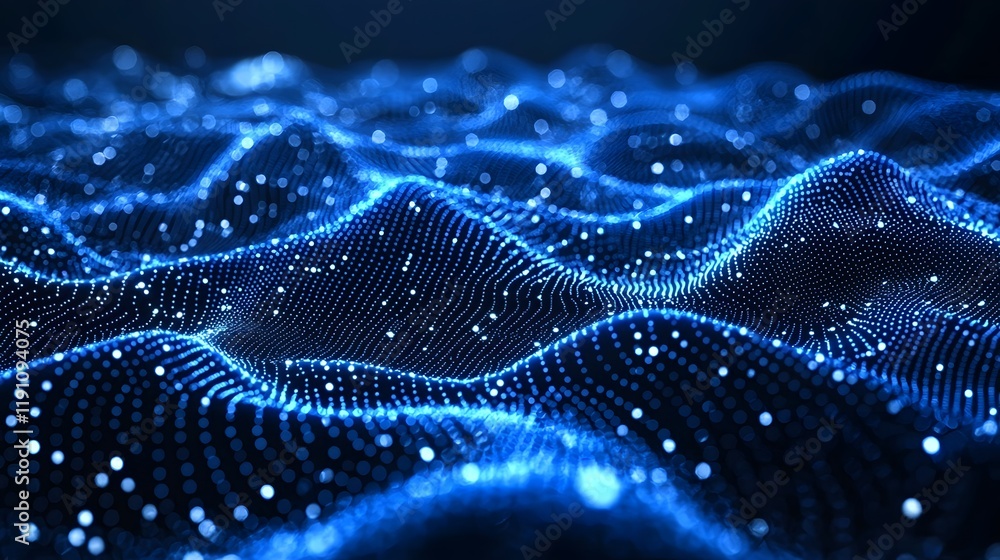 Poster pulsating network of lines and particles in a captivating blue hued digital background creating a vi